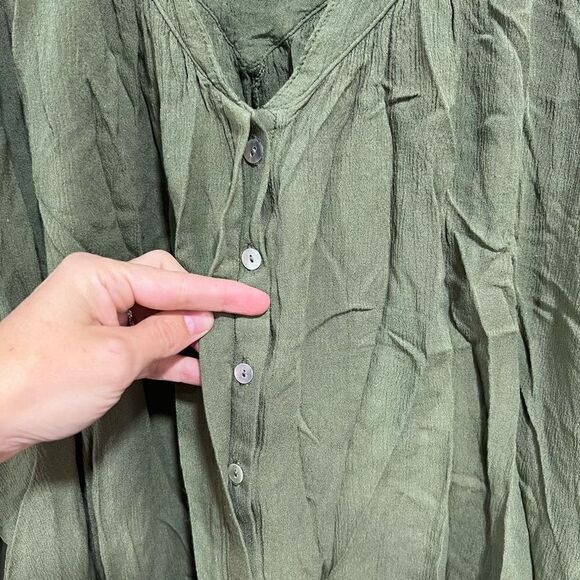 Free People Moss Green Collared Peasant Blouse - Picture 4 of 5